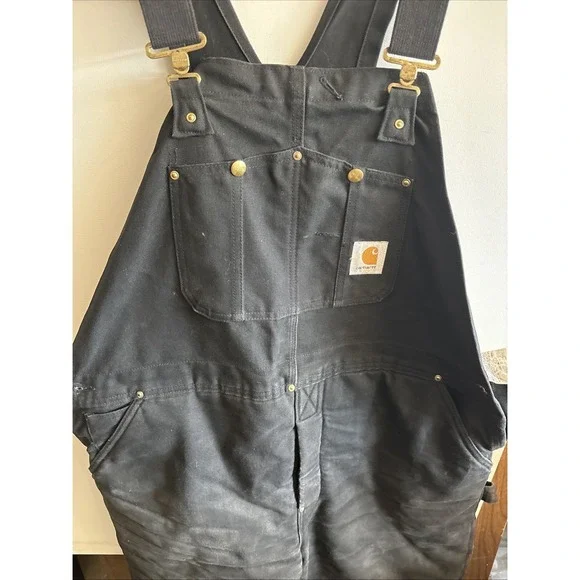 1998 Carhartt R03BLK Duck‎ Bib Overalls 42x30 Black Union Made USA Quilt Lined - Picture 3 of 16
